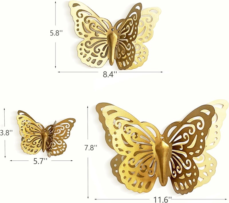 Remenna Gold Finish Metal Butterflies Wall Art Set of 3 Metal Wall Decor Butterfly Hanging Decor for Bedroom Bathroom Living Room Garden Kitchen - Image 5